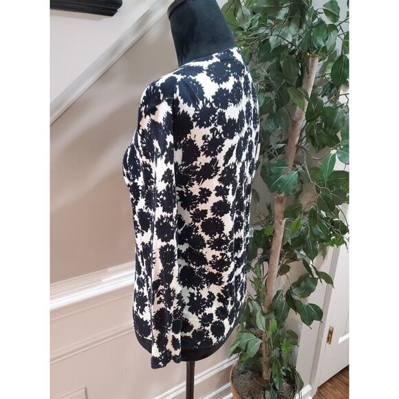 J.Crew Women Black White Floral Cotton Round Neck Long Sleeve Cardigan Sweater M - Picture 3 of 11